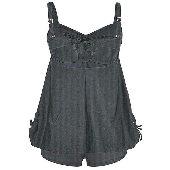 Plus 2Pc Tankini Set Black Womens 3X Dress Size 24 Cinch Front Swimsuit - Picture 5 of 8